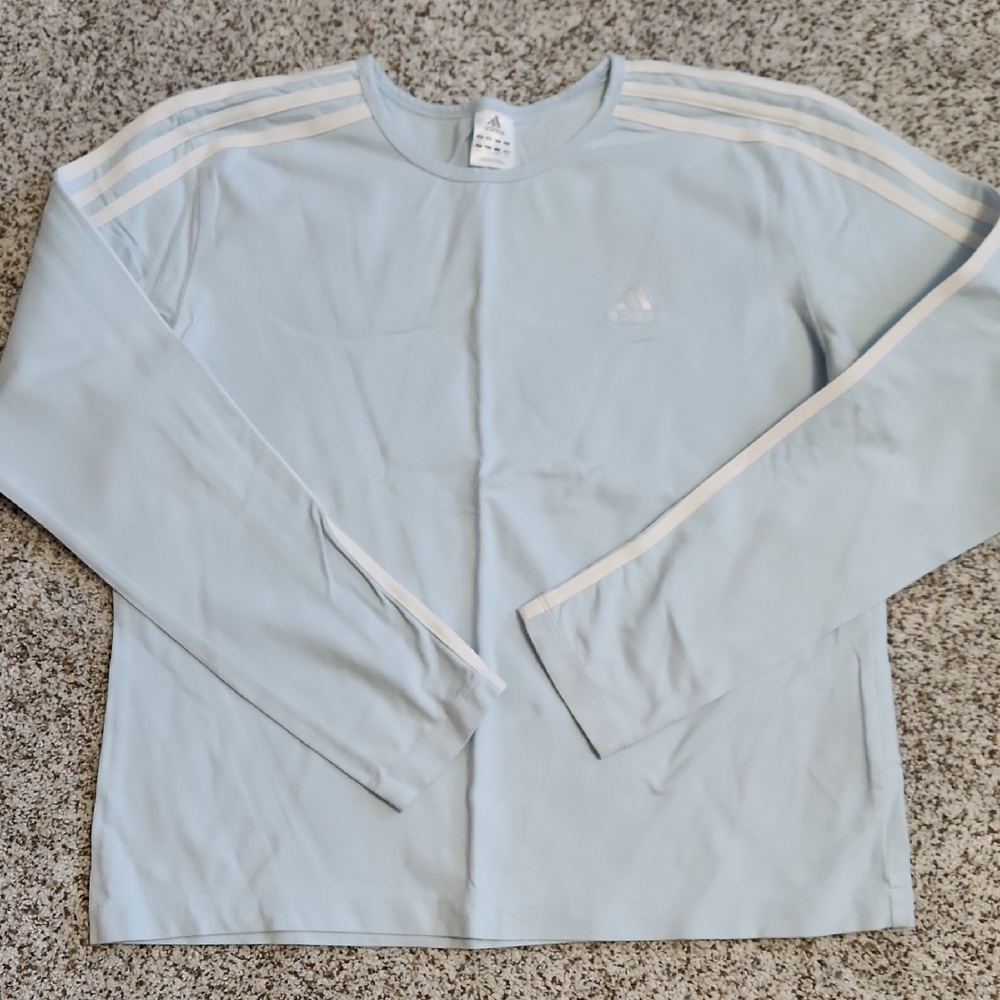 Adidas Sky Blue Long Sleeve Tee with White Strips